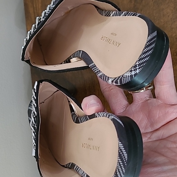 Ann Taylor Factory Black Suede Loafer Mules with Plaid & chain design size 8 - Picture 10 of 10